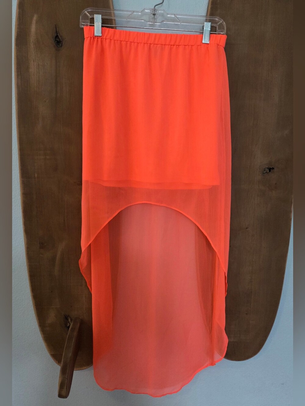 Express Neon Coral High-Low Sheer Skirt